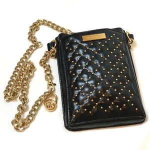 RARE TO FIND MK Studded Leather Crossbody Phone Bag adjustable Golden Chain